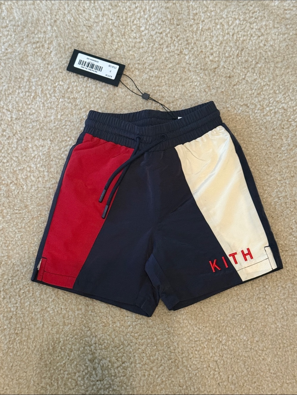 Kith Kids Navy Red Cream Colorblock Athletic Shorts
